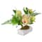 13" Ranunculus & Rose Floral Spring Wooden Statue Décor